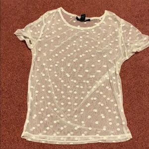 Sheer polka dotted white tee